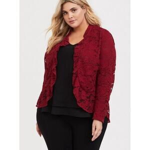Torrid Red Lace Military Blazer Jacket Peplum Open Front Lined Plus Size 5X